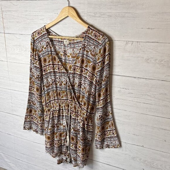 O'Neill Romper Womens Size Small Wrap Boho Floral Earth Tones Drawstring Hippy - Picture 5 of 16